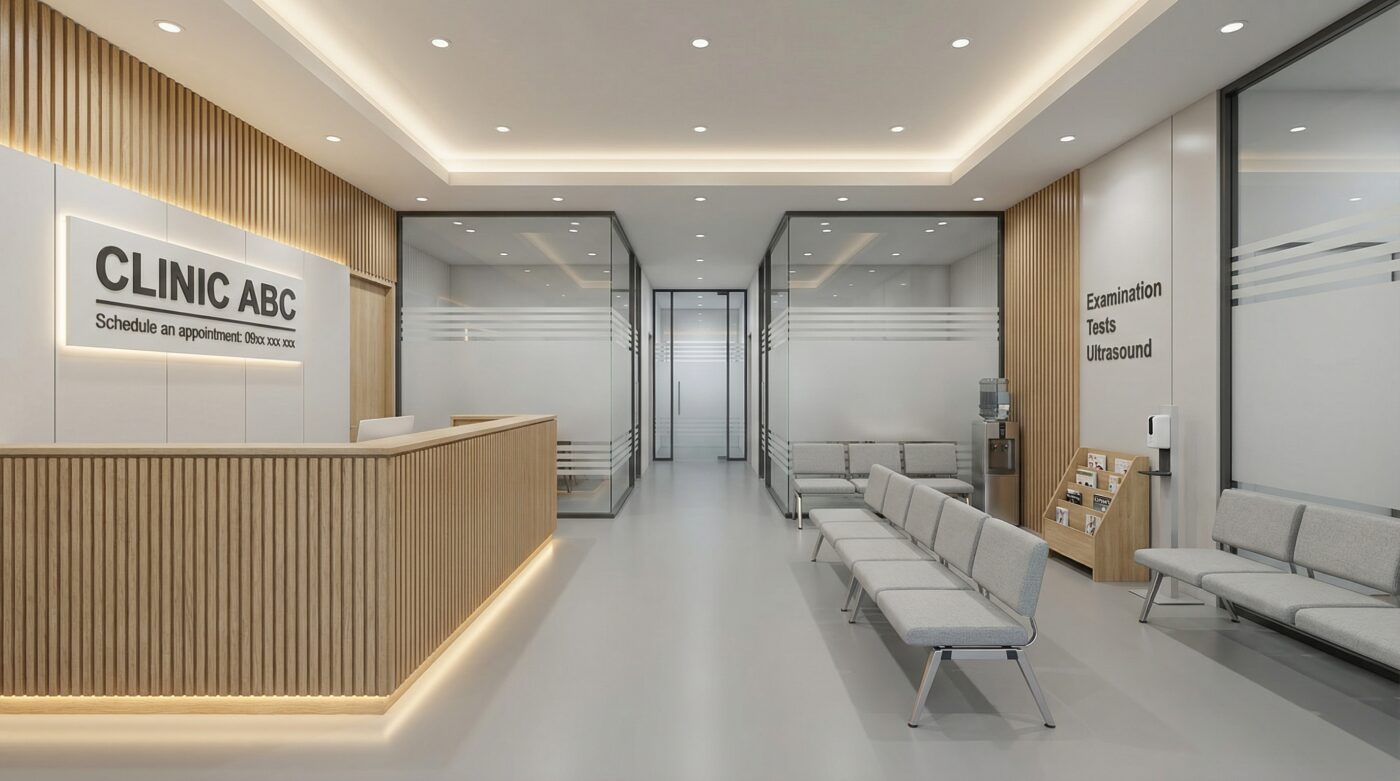 Thi Công Mặt Tiền Nhà Thuốc/Phòng Khám: Nhôm Kính + Alu + Chữ Nổi – Nhìn Là Nhớ